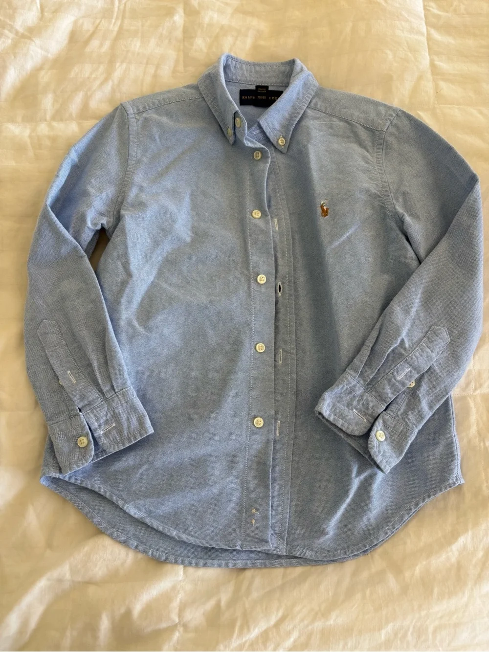Boys 6 Ralph Lauren button down long sleeve shirt top blue  Like new, worn once